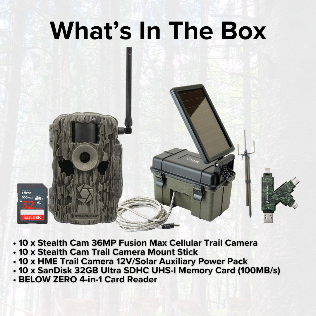 Stealth Cam 36MP Fusion Max Cellular Trail Camera with 80 Feet Detection Range (10-Pack) Bundle