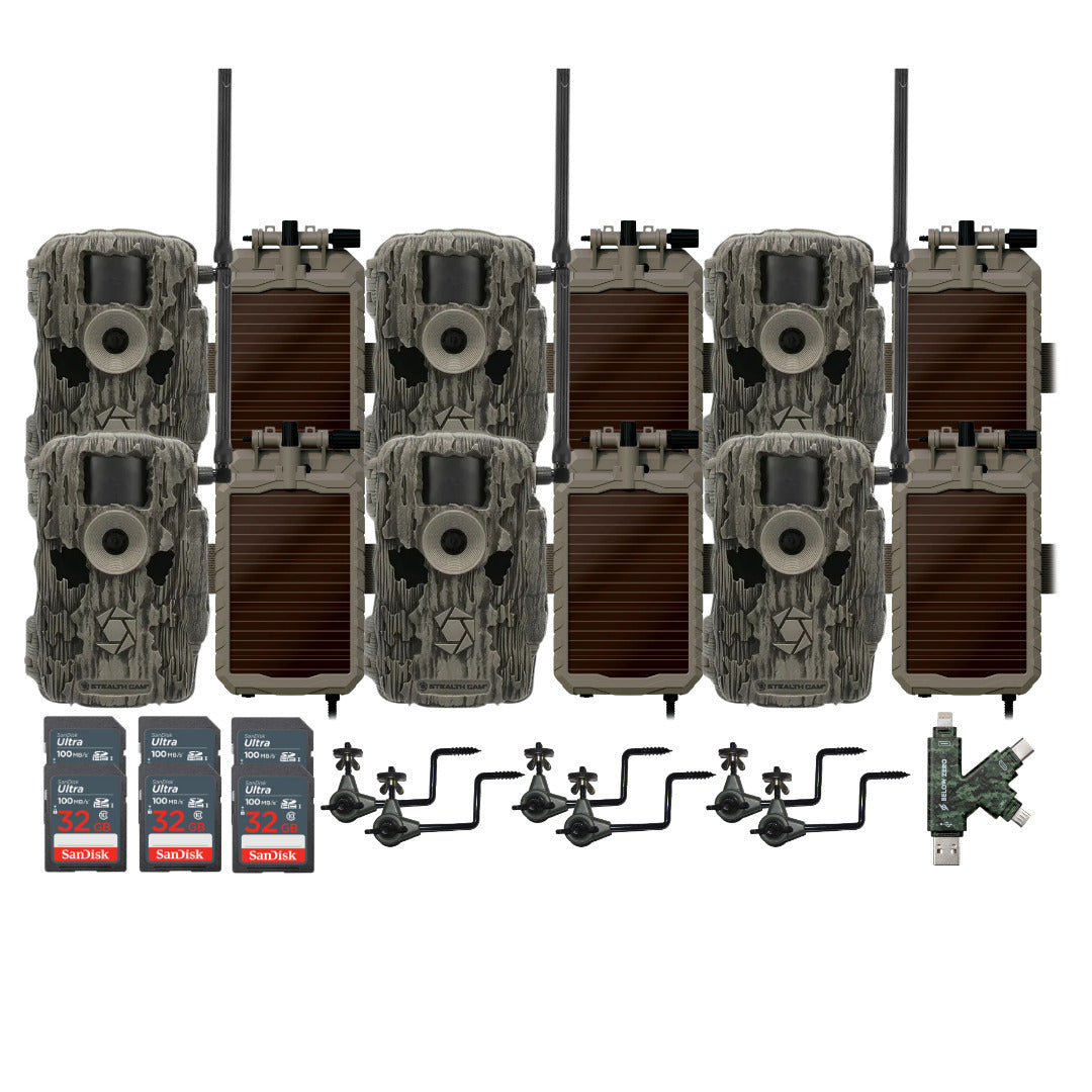Stealth Cam 36MP Fusion Max Cellular Trail Camera with Lithium Solar Power Panel Bundle (6-Pack)