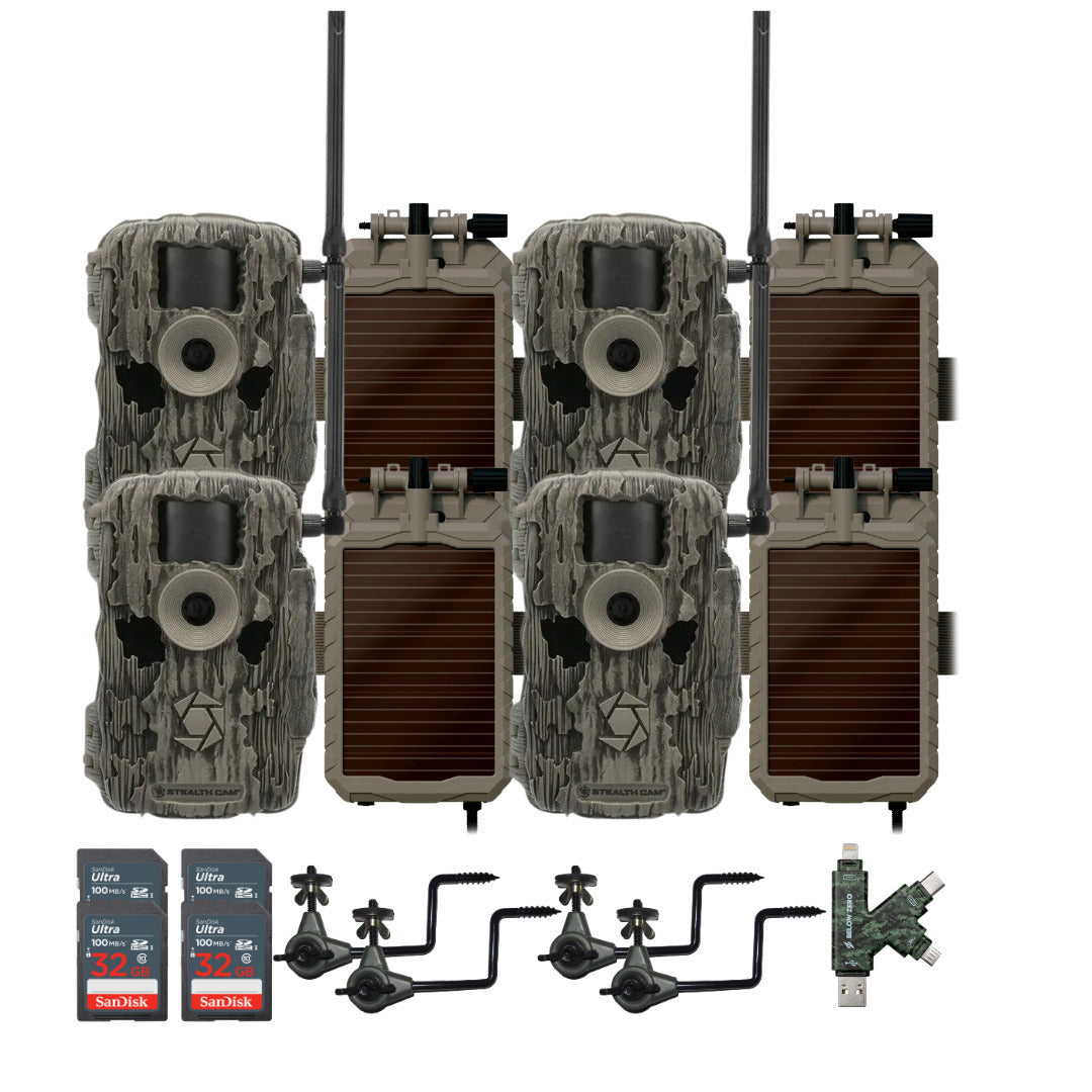 Stealth Cam 36MP Fusion Max Cellular Trail Camera with Lithium Solar Power Panel Bundle (4-Pack)