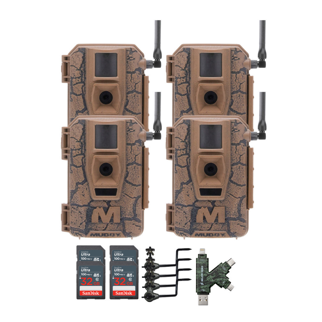 Muddy Mitigator Cellular 24MP Imaging Trail Camera with 0.7 Second Trigger Speed (4-Pack) Bundle
