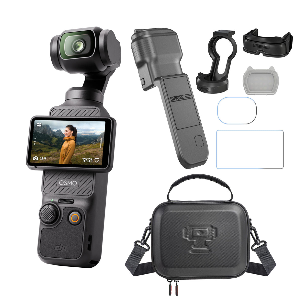 DJI Osmo Pocket 3 with Carry Bag, Hard Case Cover, Magnetic Fill Light, and Temp