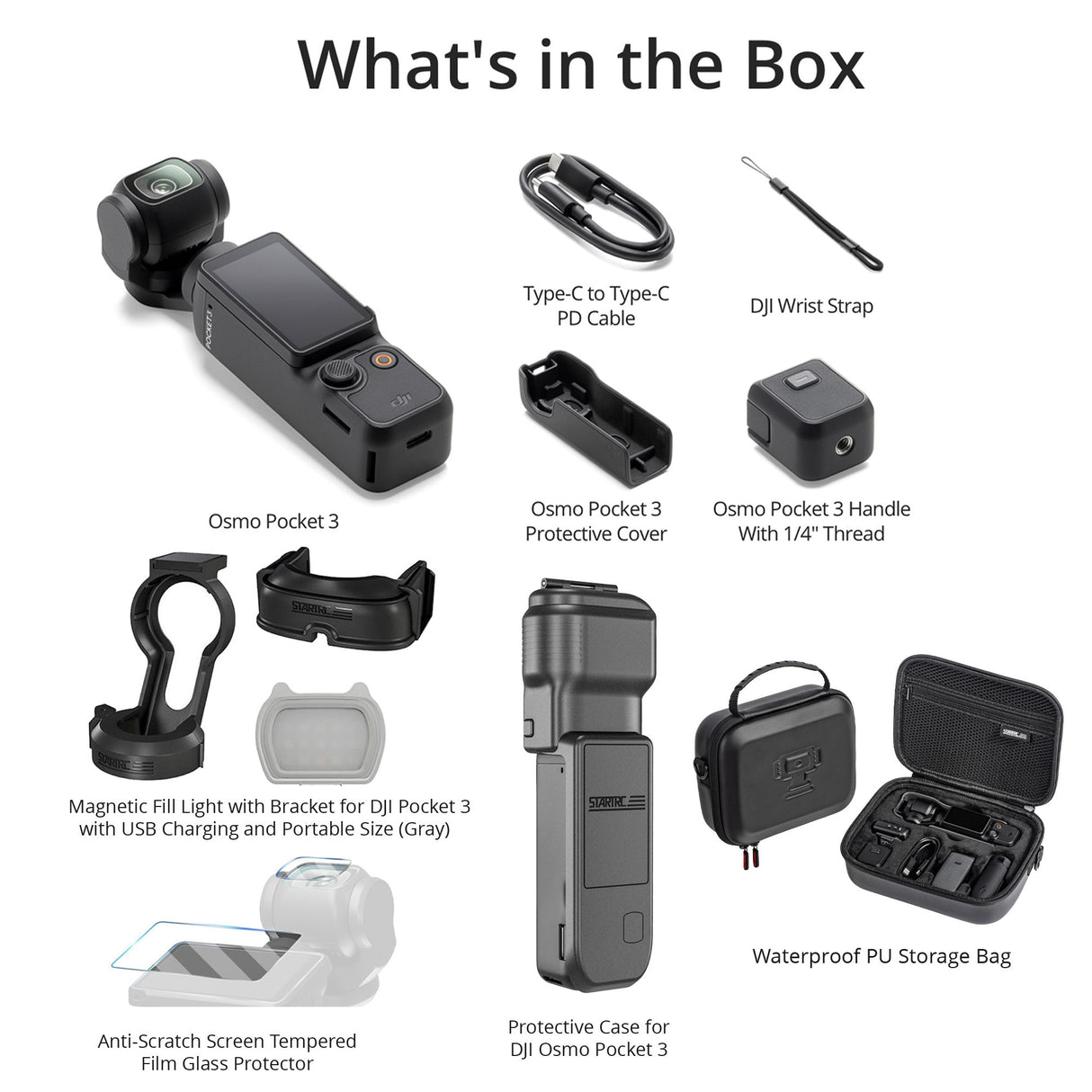 DJI Osmo Pocket 3 with Carry Bag, Hard Case Cover, Magnetic Fill Light, and Temp