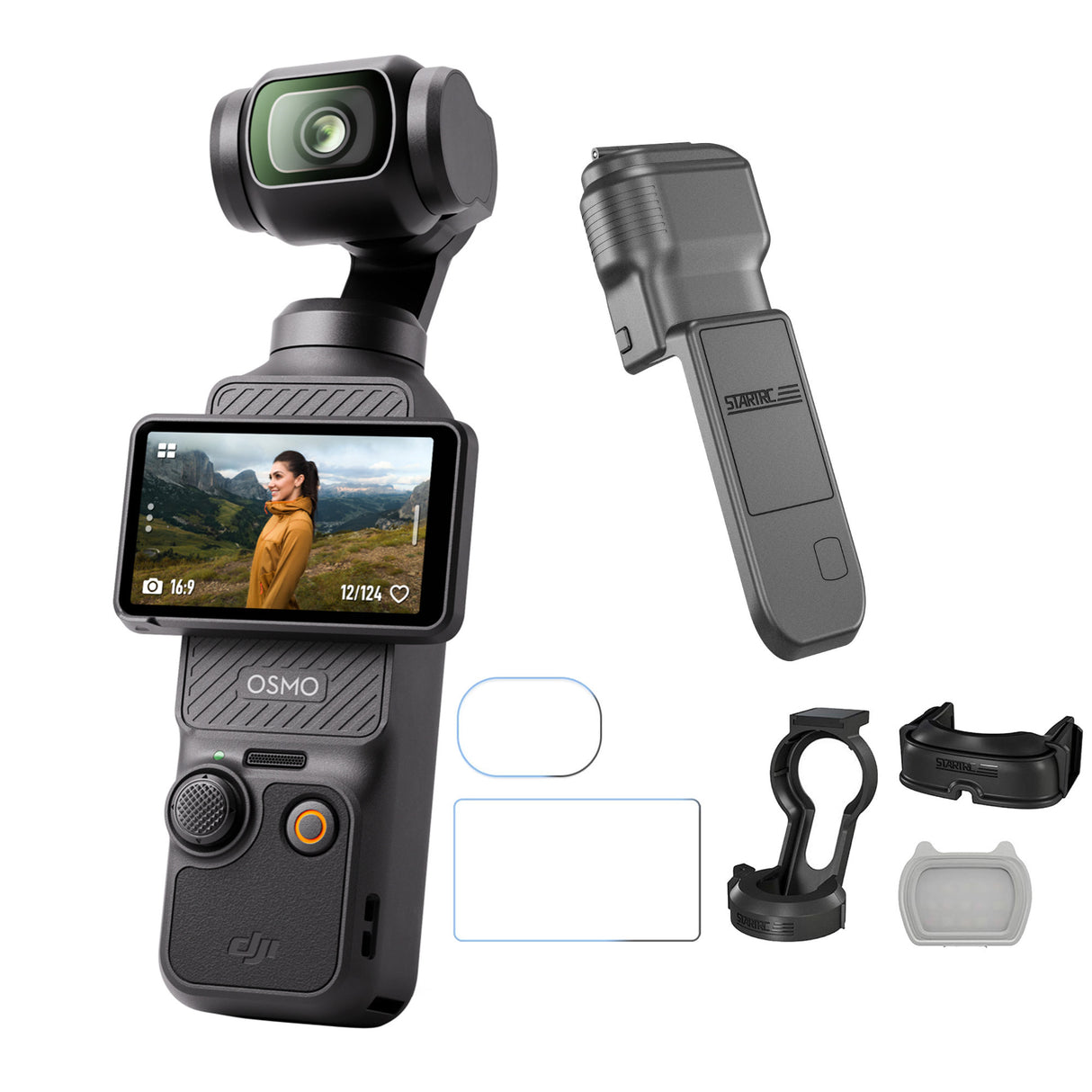 DJI Osmo Pocket 3 with Hard Case Cover, Magnetic Fill-in light, and Tempered Glass Screen Protectors
