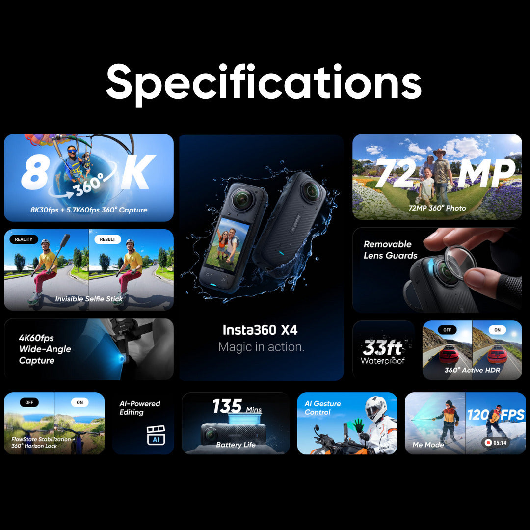 Insta360 X4 360 Degree 8K Camera with 128GB MicroSDXC Canvas Go Plus Memory Card Bundle