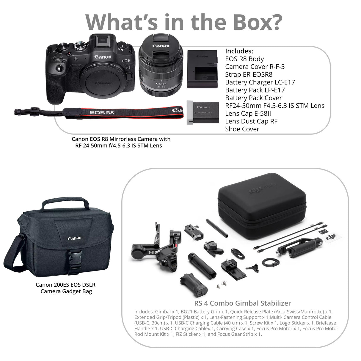 Canon EOS R8 Mirrorless Camera with RF 24-50mm f/4.5-6.3 IS STM Lens and RS 4 Gimbal Bundle