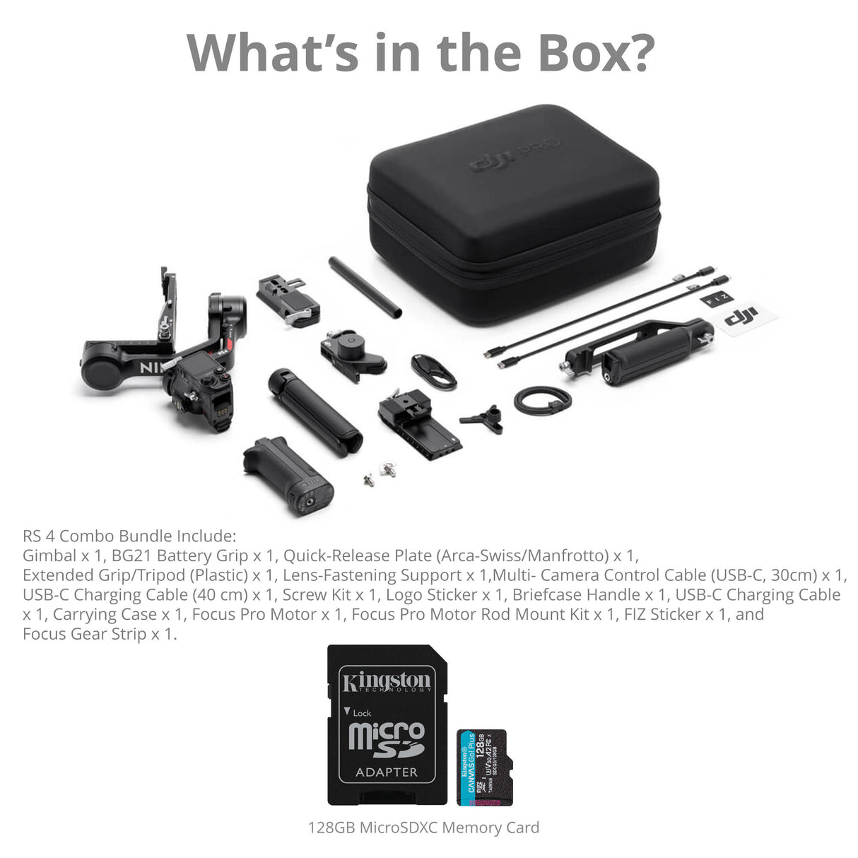 DJI RS 4 Gimbal Stabilizer Combo with 128 GB Memory Card Bundle