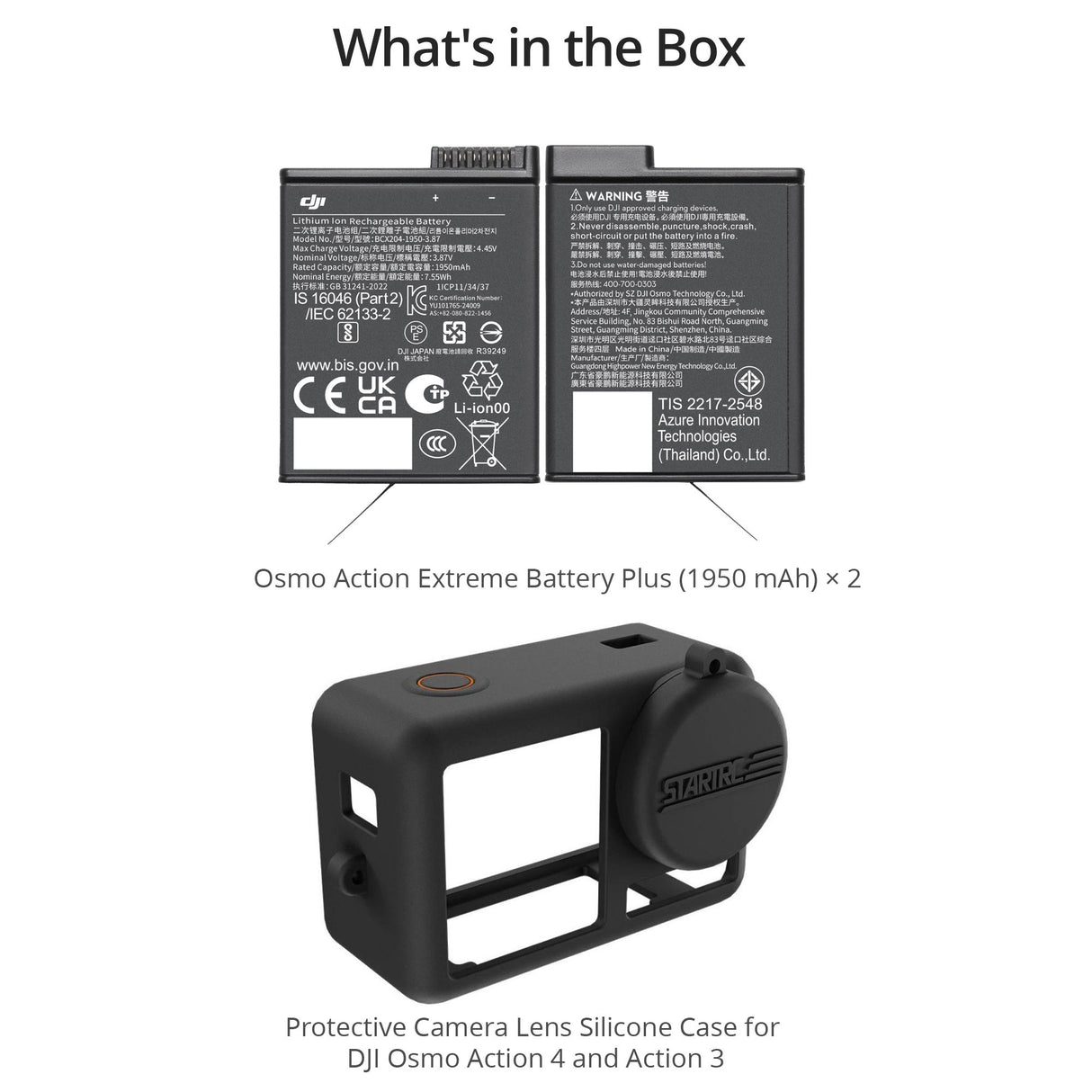 DJI Osmo Action Extreme Battery Plus (2-pack) with Silicone Protector for Action 5 Pro /Action4/ 3