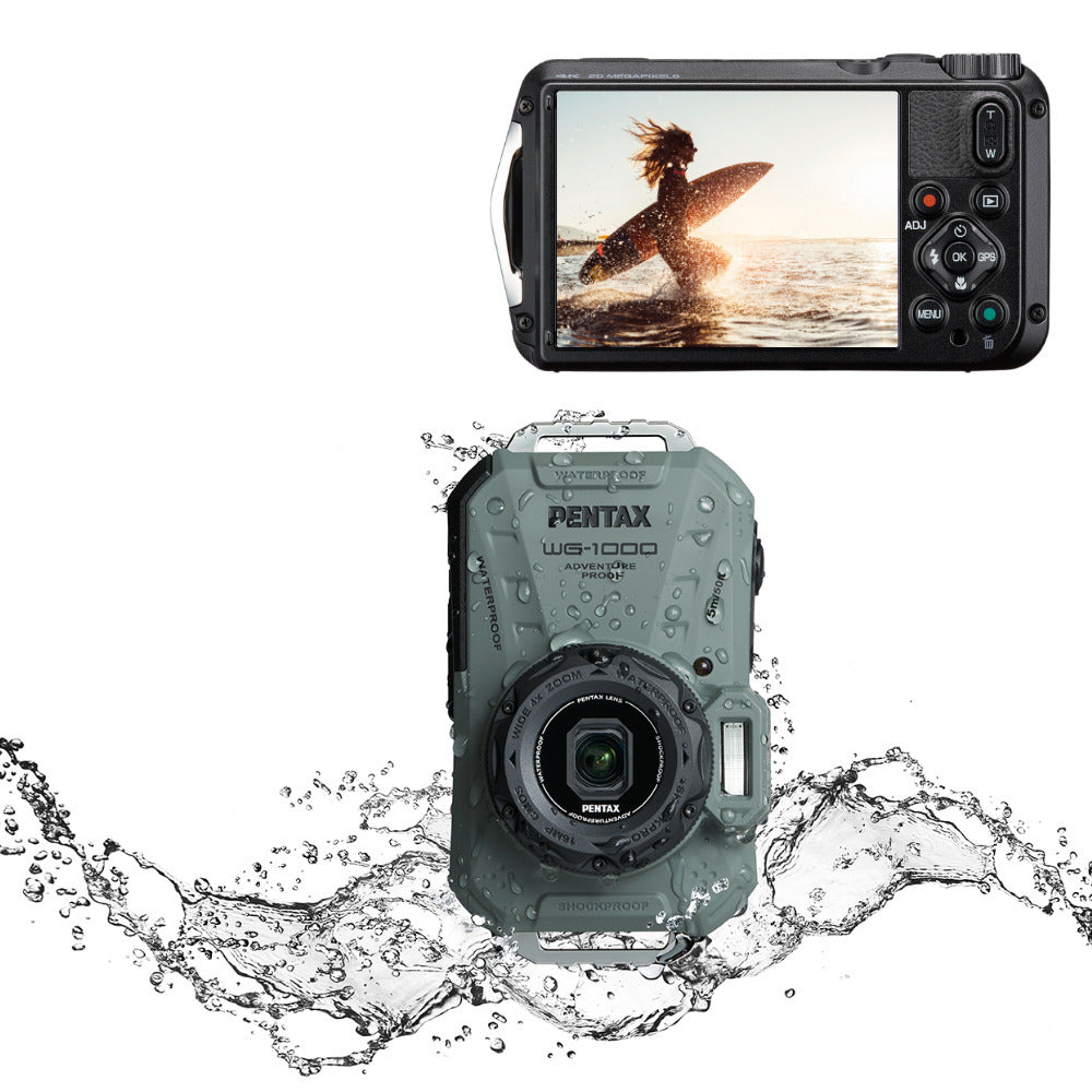Pentax WG-1000 All-Weather Compact Camera with 4x Optical Zoom and 20 Color Modes (Olive) Bundle