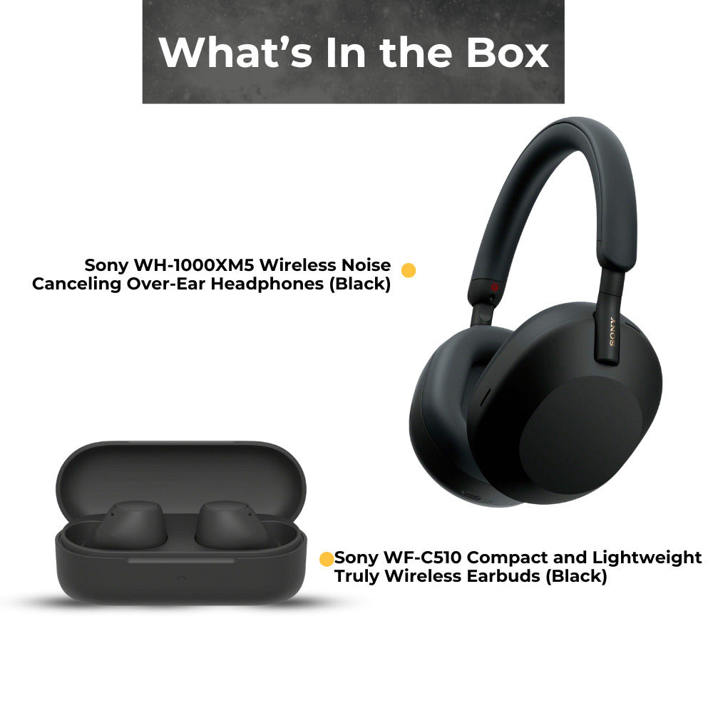 Sony WH-1000XM5 Wireless Noise Canceling Over-Ear Headphones (Black) with Sony Earbuds Bundle