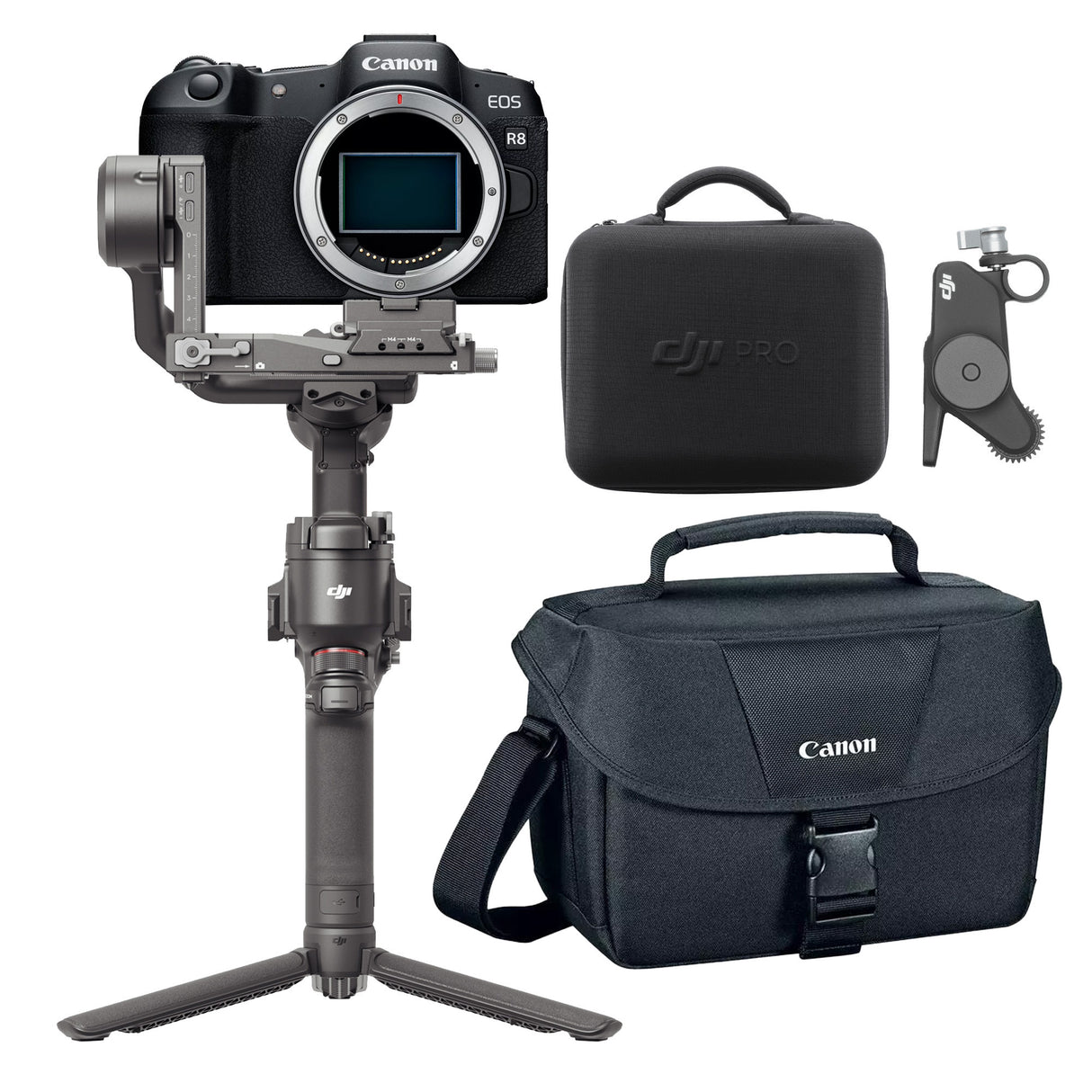 Canon EOS R8 Mirrorless Camera Bundle with DJI RS 4 Gimbal Stabilizer and Gadget Bag