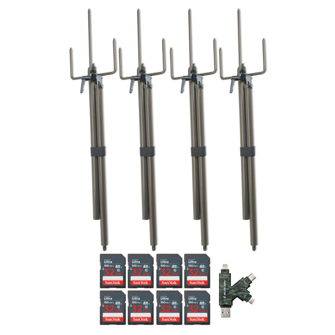 Stealth Cam Trail Camera Mount Stick (4-Pack) with 32GB Ultra SDHC UHS-I Memory Card (8-Pack) Bundle