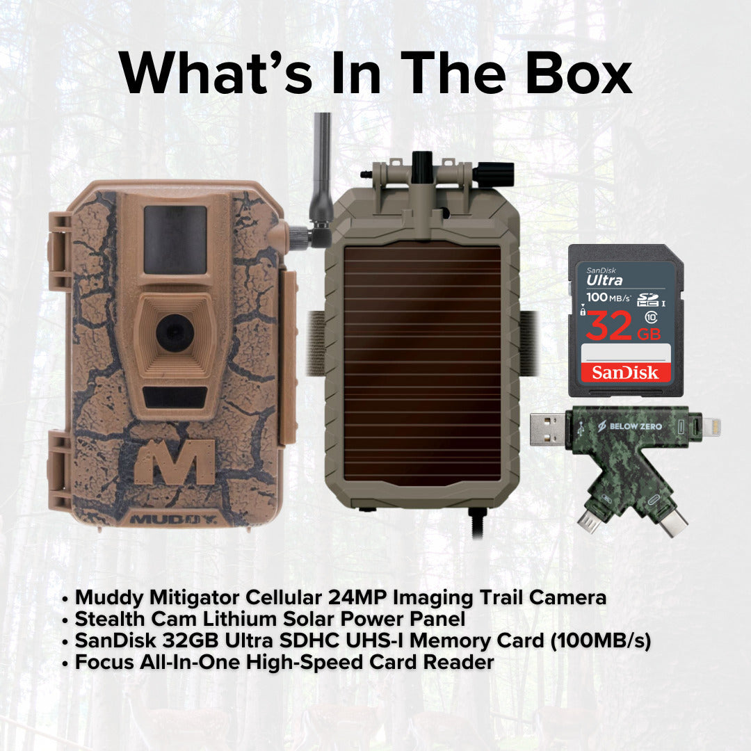 Muddy Mitigator Cellular 24MP Imaging Trail Camera with 80 Feet Detection and Flash Range Bundle
