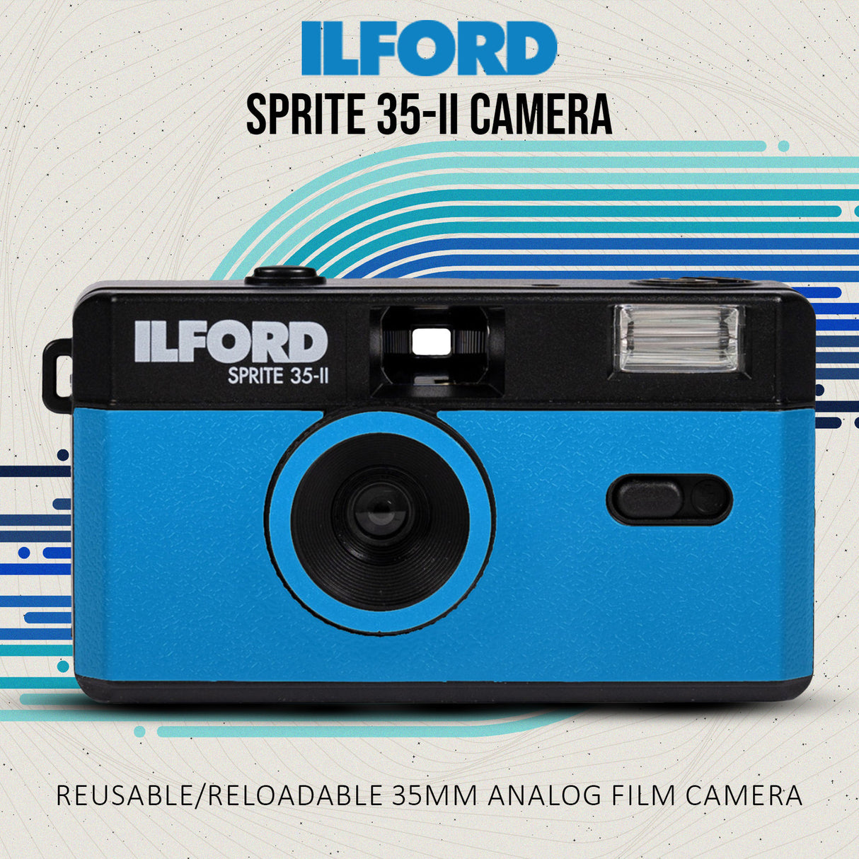 Ilford Sprite 35-II Reusable and Reloadable 35mm Analog Film Camera (Blue and Black) Bundle