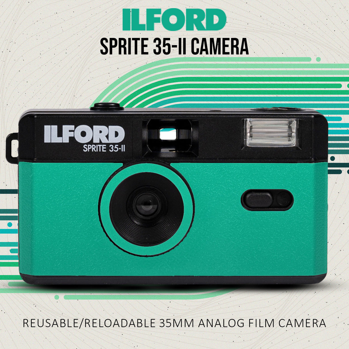 Ilford Sprite 35-II Reusable and Reloadable 35mm Analog Film Camera (Teal and Black) Bundle