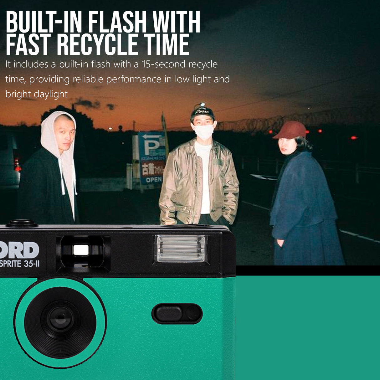 Ilford Sprite 35-II Reusable and Reloadable 35mm Analog Film Camera (Teal and Black) Bundle