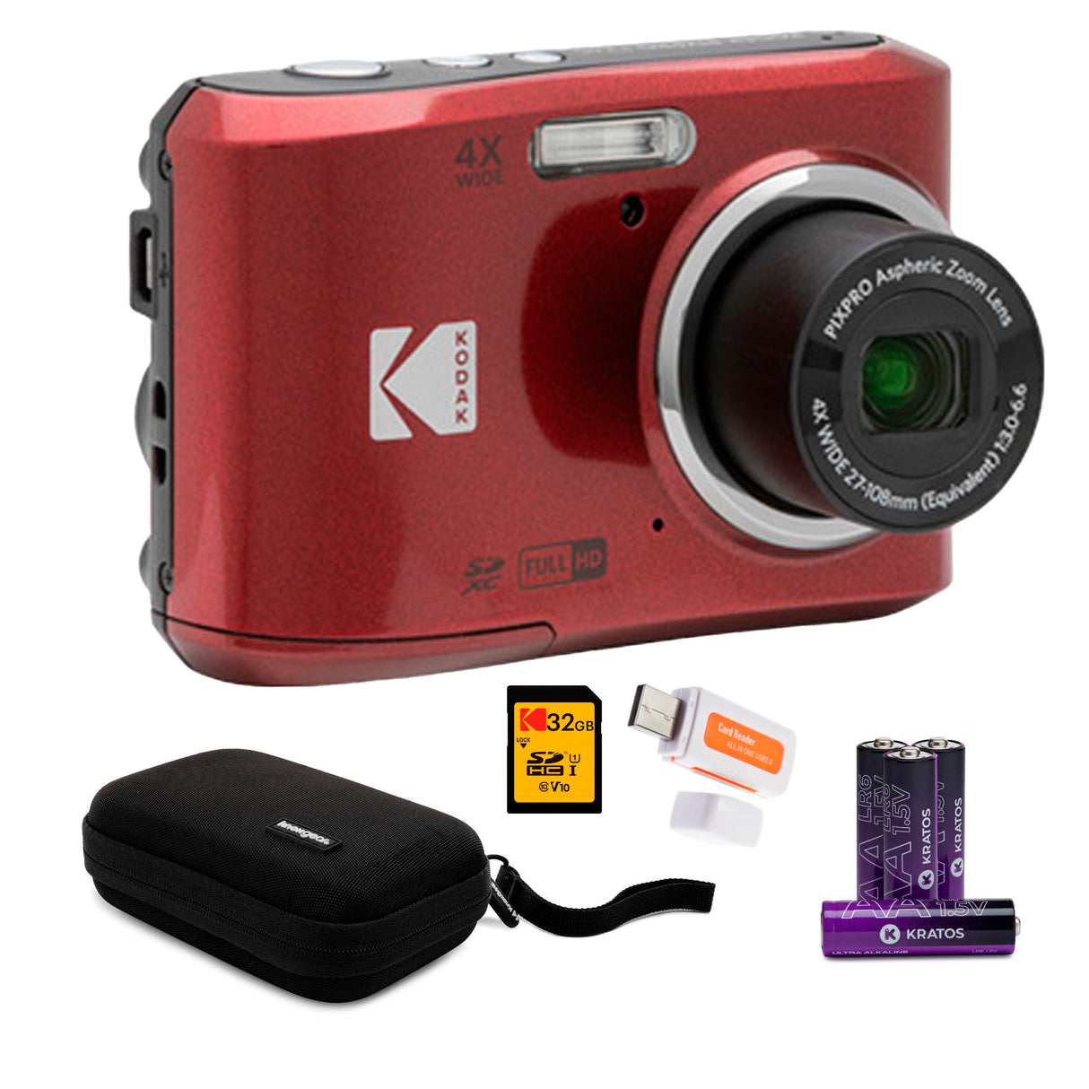Kodak PIXPRO FZ45 Friendly Zoom Digital Camera (Red) with Travel Organizer and Storage Case Bundle