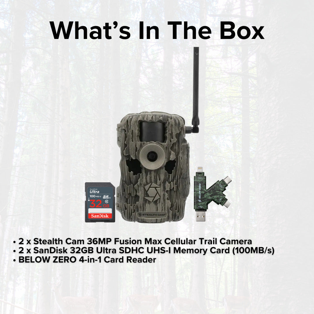 Stealth Cam 36MP Fusion Max Cellular Trail Camera with 80-Feet Detection Range (2-Pack) Bundle