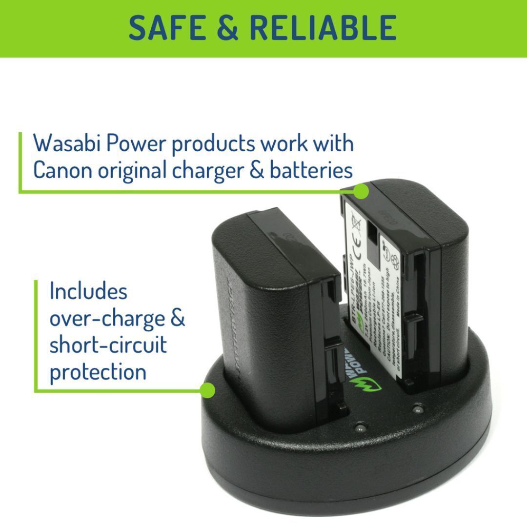 Wasabi Power LP-E6NH Rechargeable Li-Ion 2250 mAh Battery (2-Pack) and Dual Charger Kit (Black)