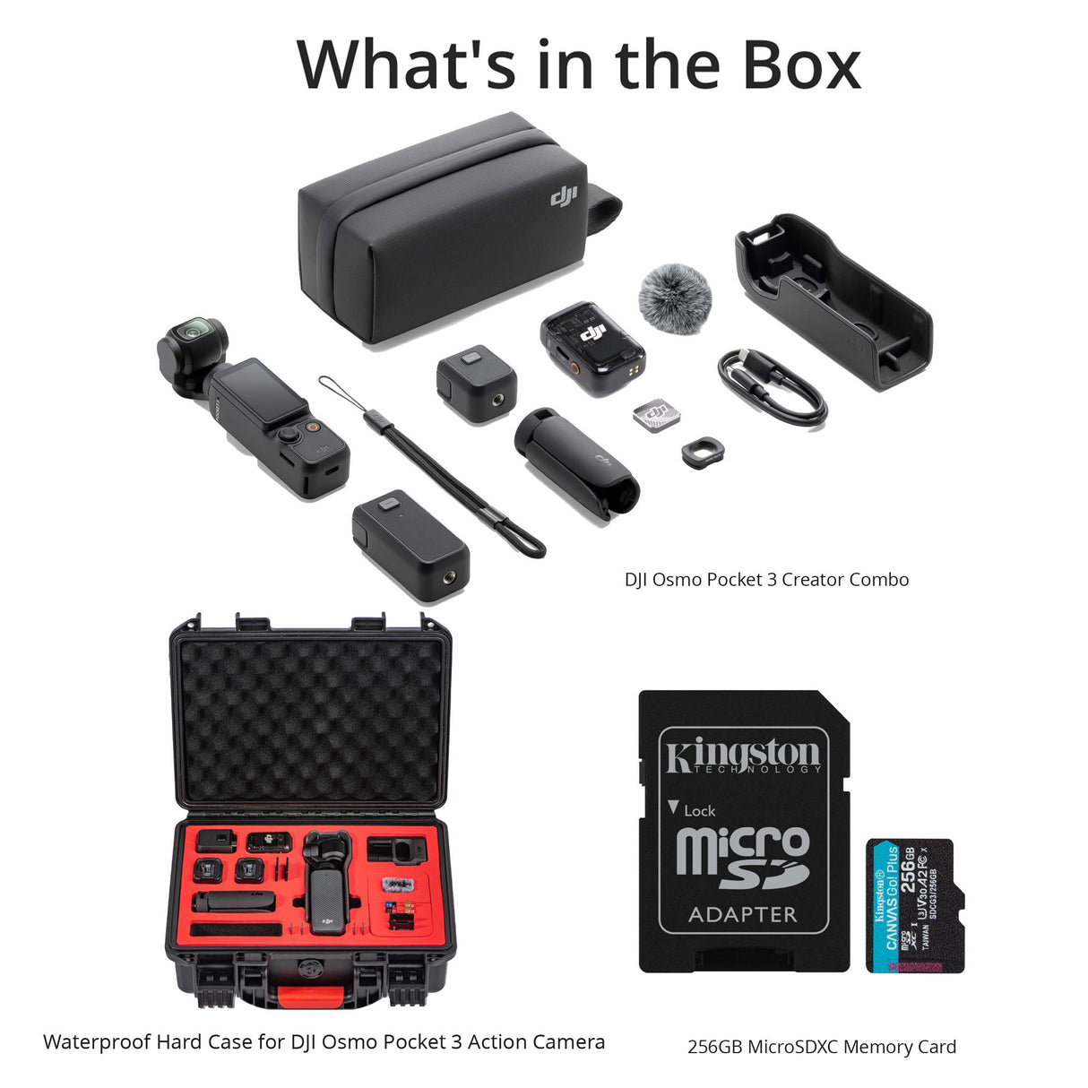 DJI Osmo Pocket 3 Creator Combo with 256GB MicroSD Card and Waterproof Hard Carry Case Bundle