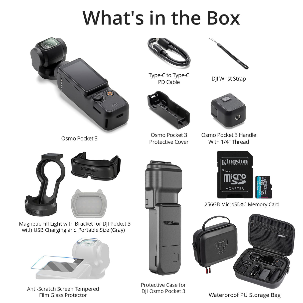 DJI Osmo Pocket 3 with 256GB MicroSD Card, Fill-in light, Protective Case Bundle