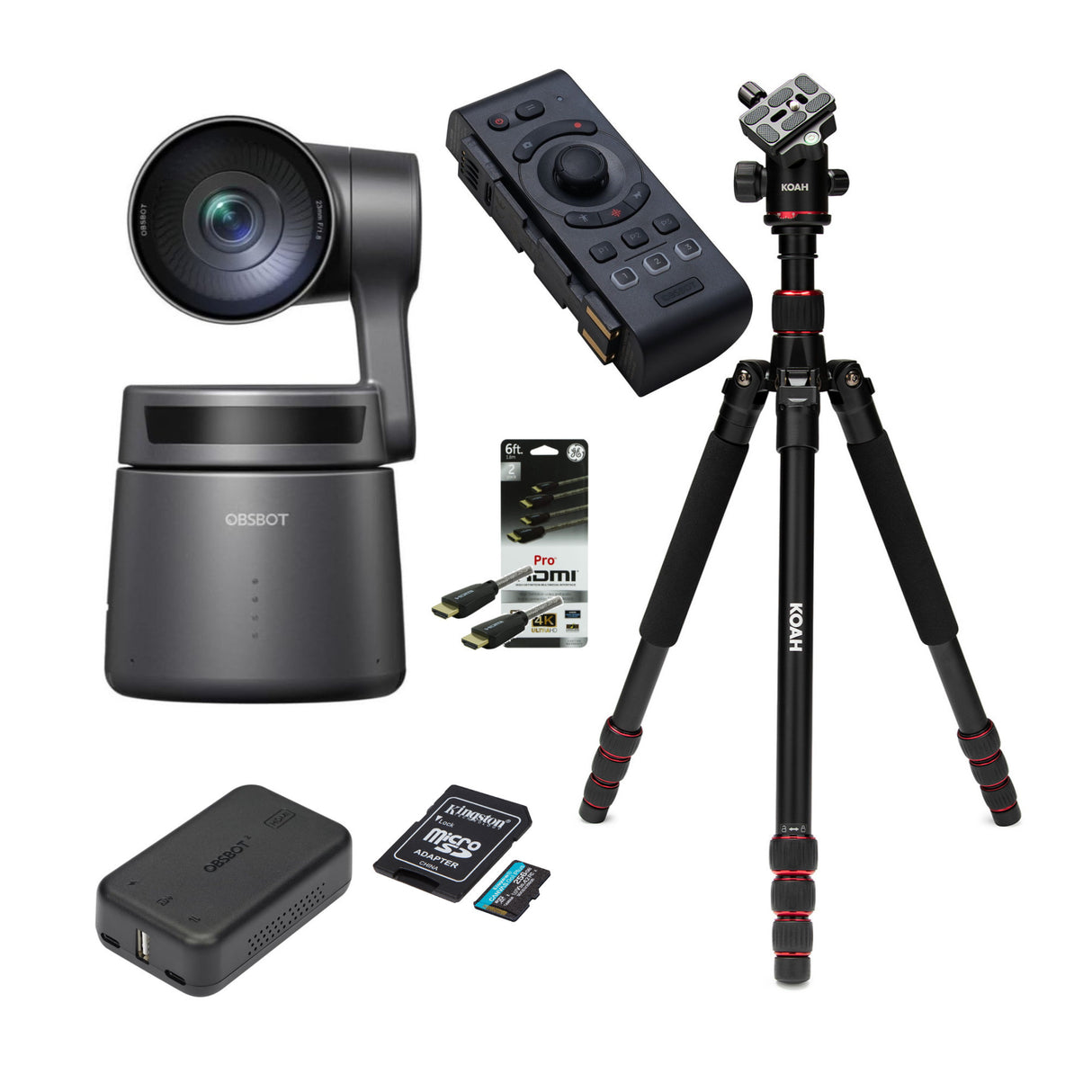 OBSBOT Tail Air AI-Powered 4K PTZ Streaming Camera with UHD Resolutions (Black) Bundle