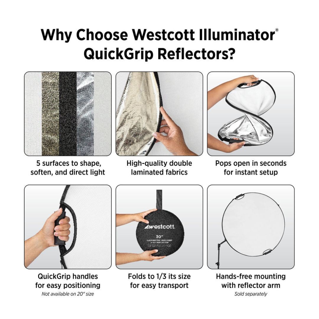 Westcott Illuminator 50-Inch 5-In-1 Reflector with QuickGrip Handles for Versatile Light Control