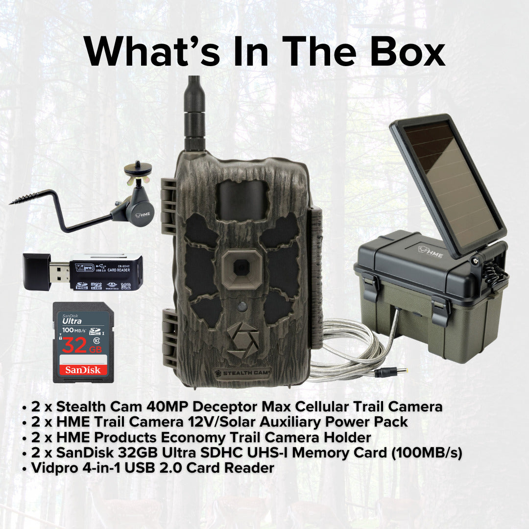Stealth Cam 40MP Deceptor Max Cellular Trail Camera with Solar Power Pack Bundle (2-Pack)