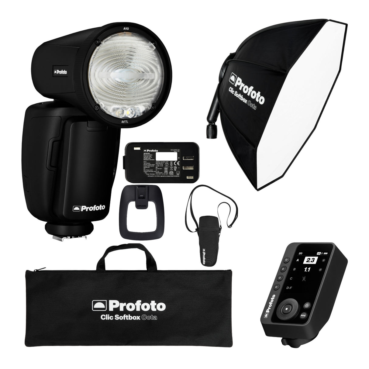 Profoto A10 On-Camera Flash Light for Sony with Wireless Transmitter and Softbox Octa 2 Feet Bundle