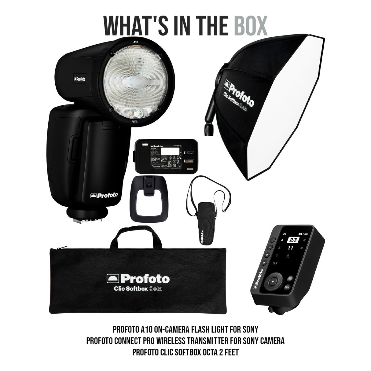 Profoto A10 On-Camera Flash Light for Sony with Wireless Transmitter and Softbox Octa 2 Feet Bundle