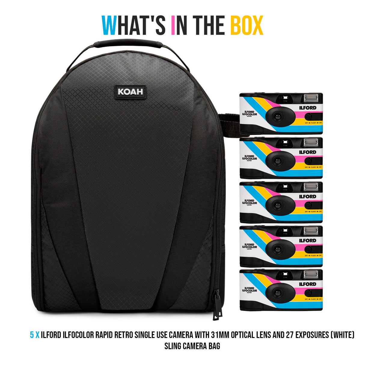 Ilford Ilfocolor Rapid Retro Single Use Camera with 31mm Optical Lens (White, 5-Pack) Bundle