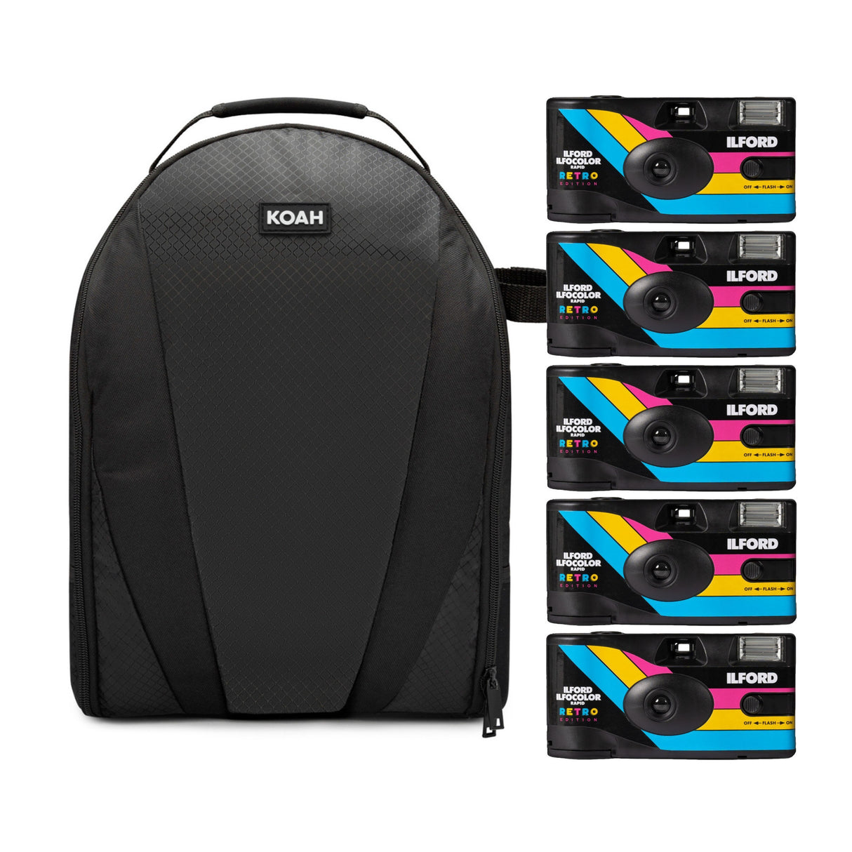 Ilford Ilfocolor Rapid Retro Single Use Camera with 31mm Optical Lens (Black, 5-Pack) Bundle