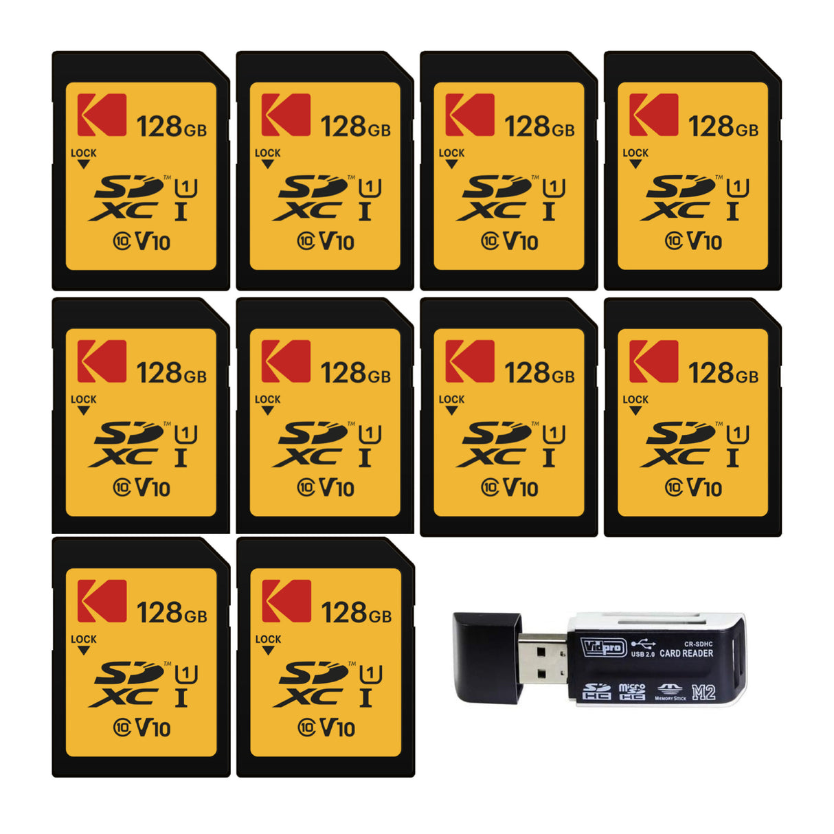 Kodak 128GB SDXC Premium Performance Class 10 UHS-I U1 V10 Full HD Memory Card (10-Pack) Bundle