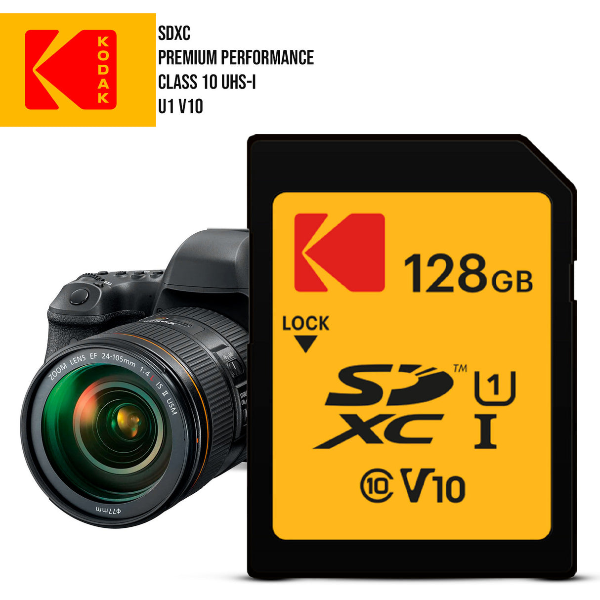 Kodak 128GB SDXC Premium Performance Class 10 UHS-I U1 V10 Full HD Memory Card (10-Pack) Bundle