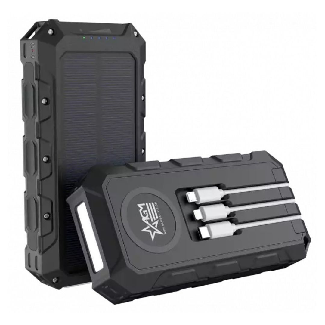 AGM Wireless Charging Solar Powerbank with 30000 mAh Battery with Shockproof Body (Black)