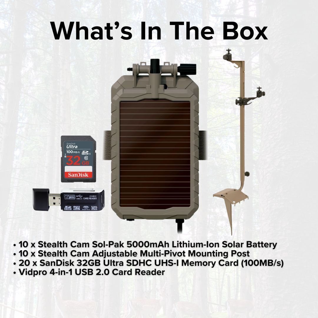 Stealth Cam Adjustable Multi-Pivot Mounting Post (10-Pack) with 5000mAh Battery (10-Pack) Bundle