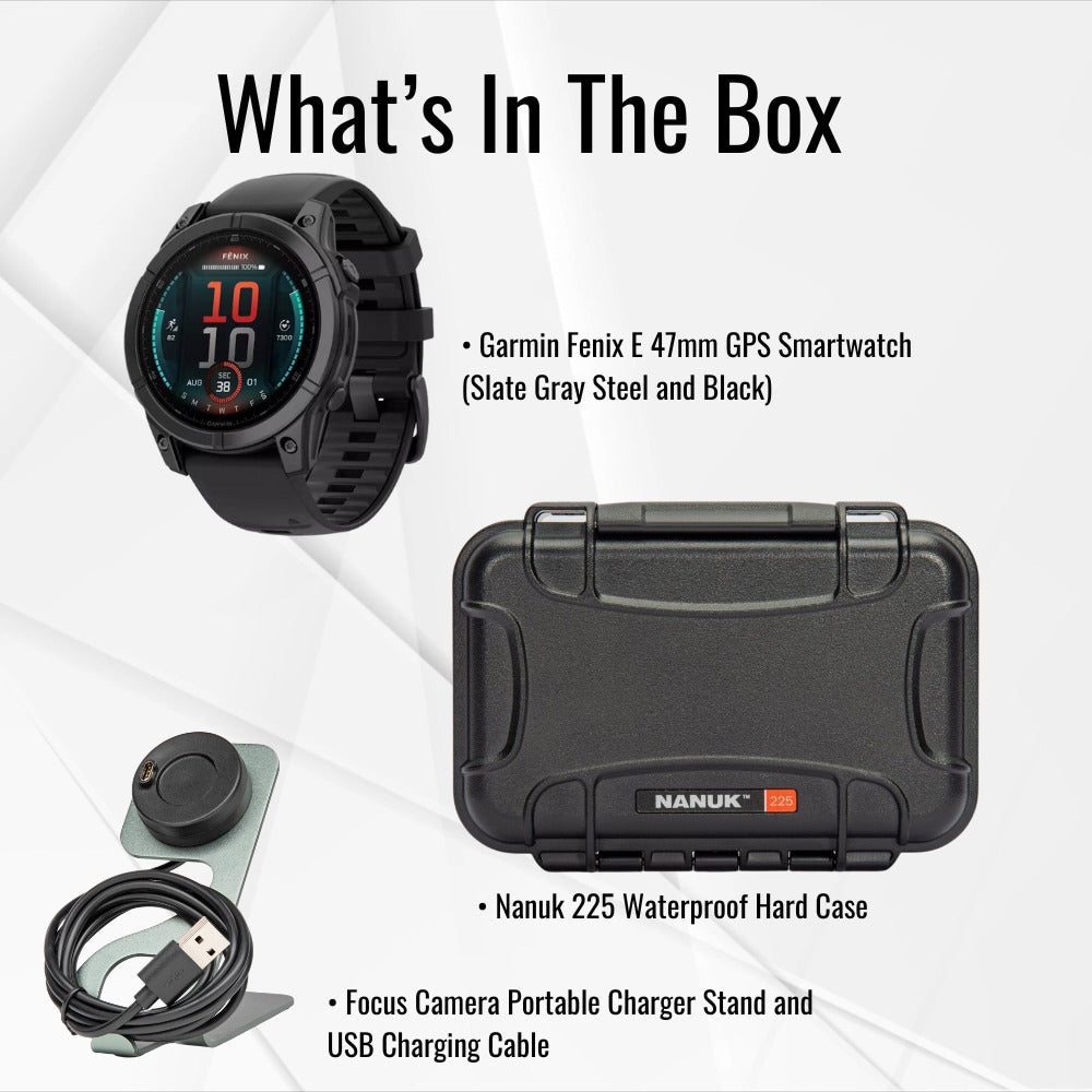 Garmin fenix E 47mm GPS Smartwatch with 1.3-Inch AMOLED Display (Slate Gray Steel and Black) Bundle