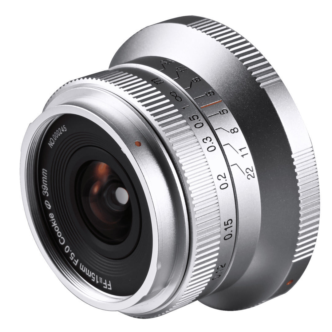 Laowa 15mm f5 Cookie FF Lens with 110-Degree Angle of View and Compact Body (Silver, Canon RF Mount)