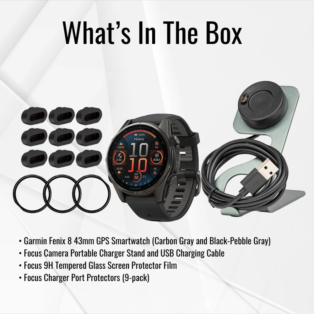 Garmin Fenix 8 43mm GPS Smartwatch (Carbon Gray DLC Titanium and Black-Pebble Gray) Bundle