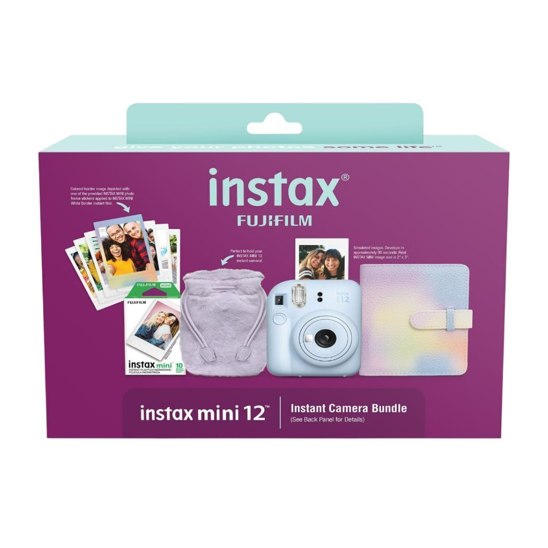 Fujifilm INSTAX Mini 12 Instant Camera with Built-in Selfie Mirror Holiday Bundle 2024 (Blue)