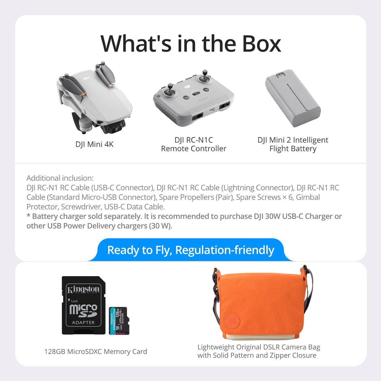 DJI Mini 4K Drone with 4K UHD Camera with 128GB MicroSDXC Memory Card and Drone Bag Bundle