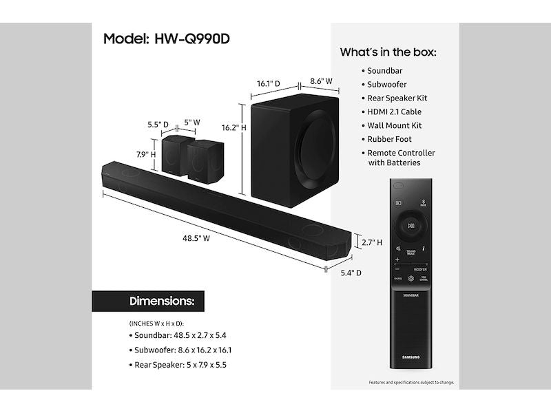 Samsung Q990D 11.1.4ch Wireless Dolby Atmos Soundbar with Q-Symphony Technology (Graphite Black)