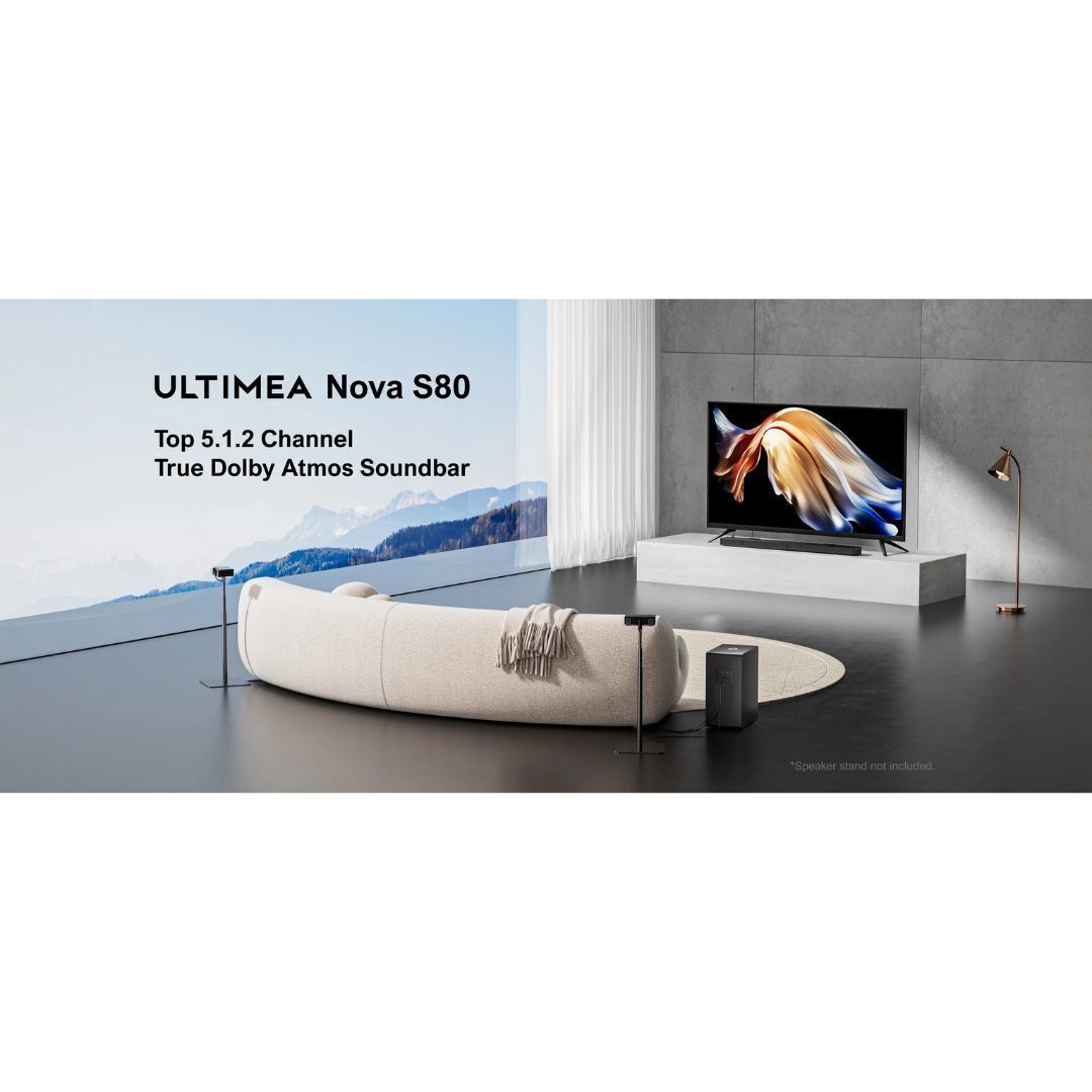 Ultimea Nova S80 5.1.2 Channel True Dolby Atmos Soundbar with 8-Inch Wireless Big Subwoofer (Black)