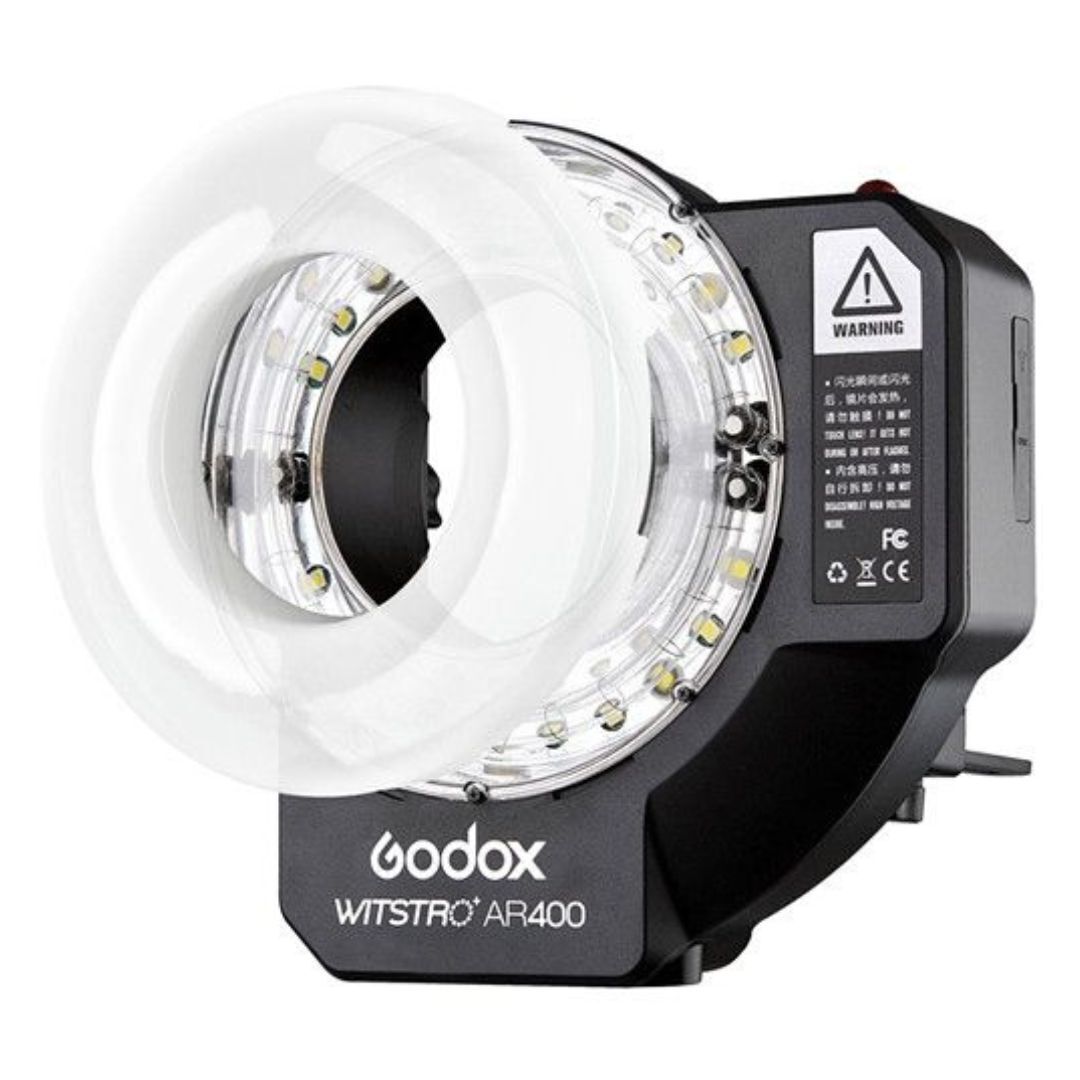Godox Wistro AR400 Ring Flash with Li-Ion Battery Unibody Design and Shadow-Free Lighting (Black)