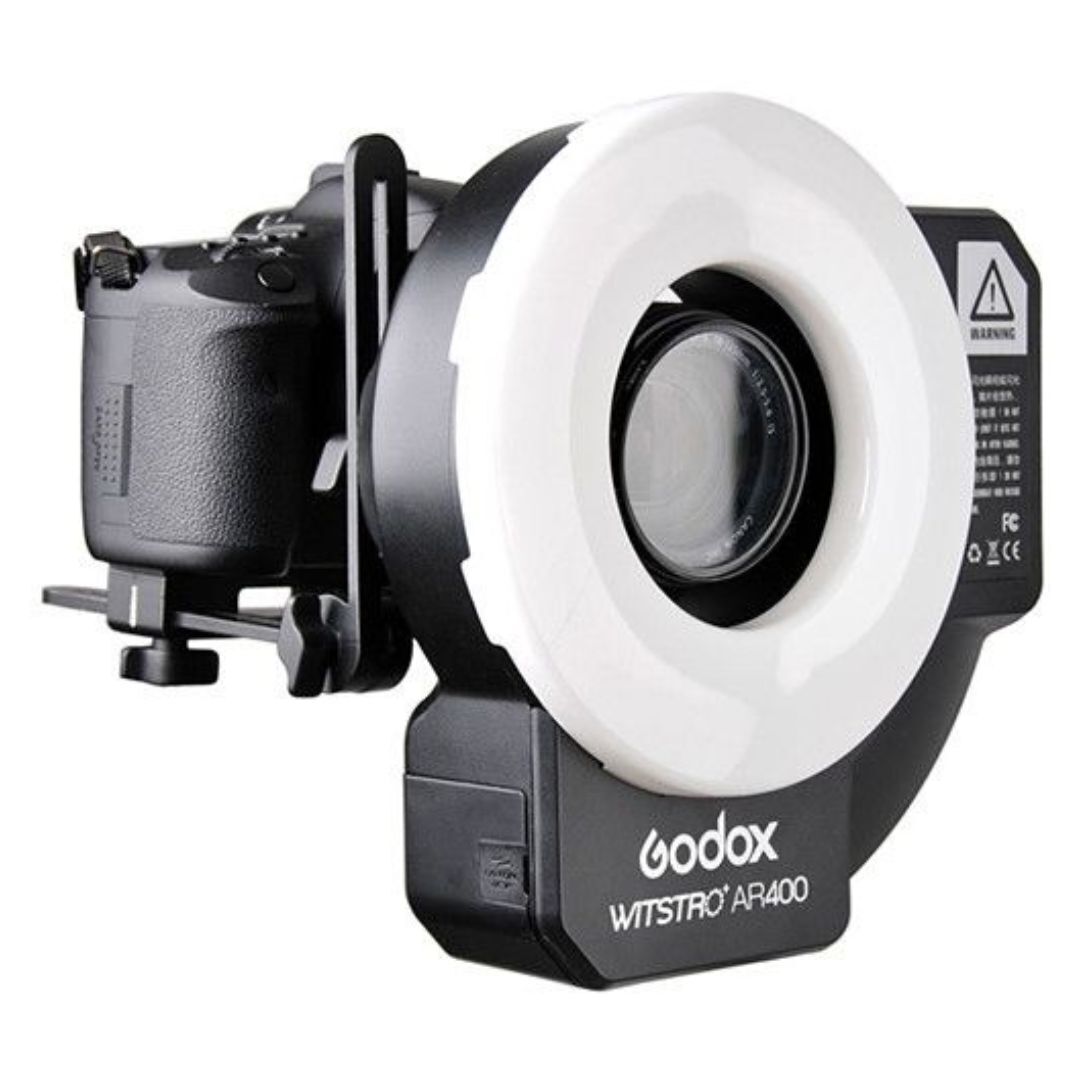 Godox Wistro AR400 Ring Flash with Li-Ion Battery Unibody Design and Shadow-Free Lighting (Black)
