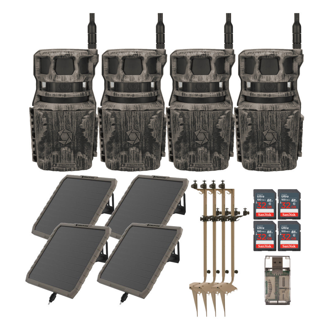 Stealth Cam Revolver 36MP Cellular Trail Camera (4-Pack) with Mounting Post (4-Pack) Bundle
