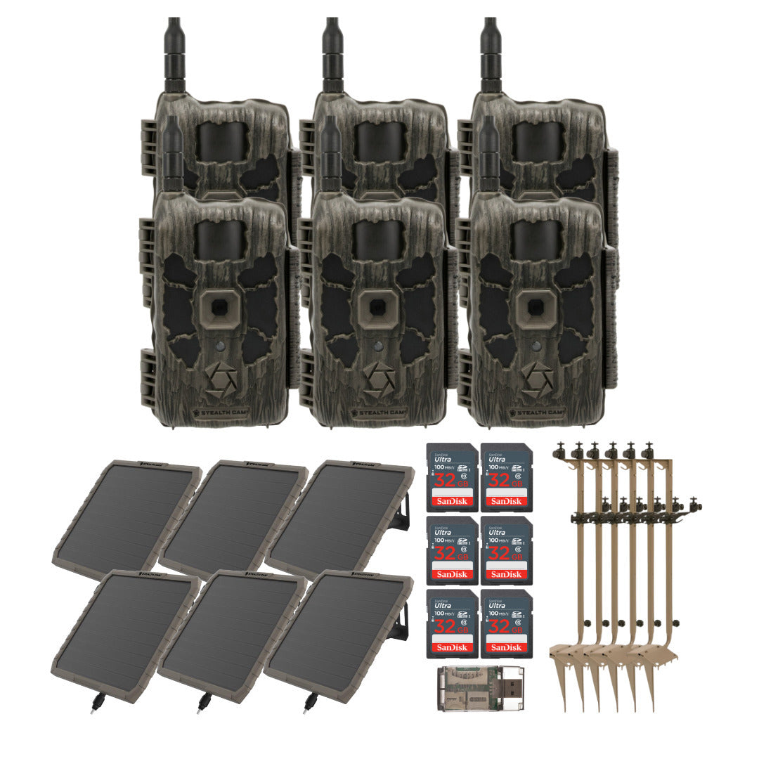 Stealth Cam 40MP Deceptor Max Cellular Trail Camera (6-Pack) with Solar Battery Pack Bundle