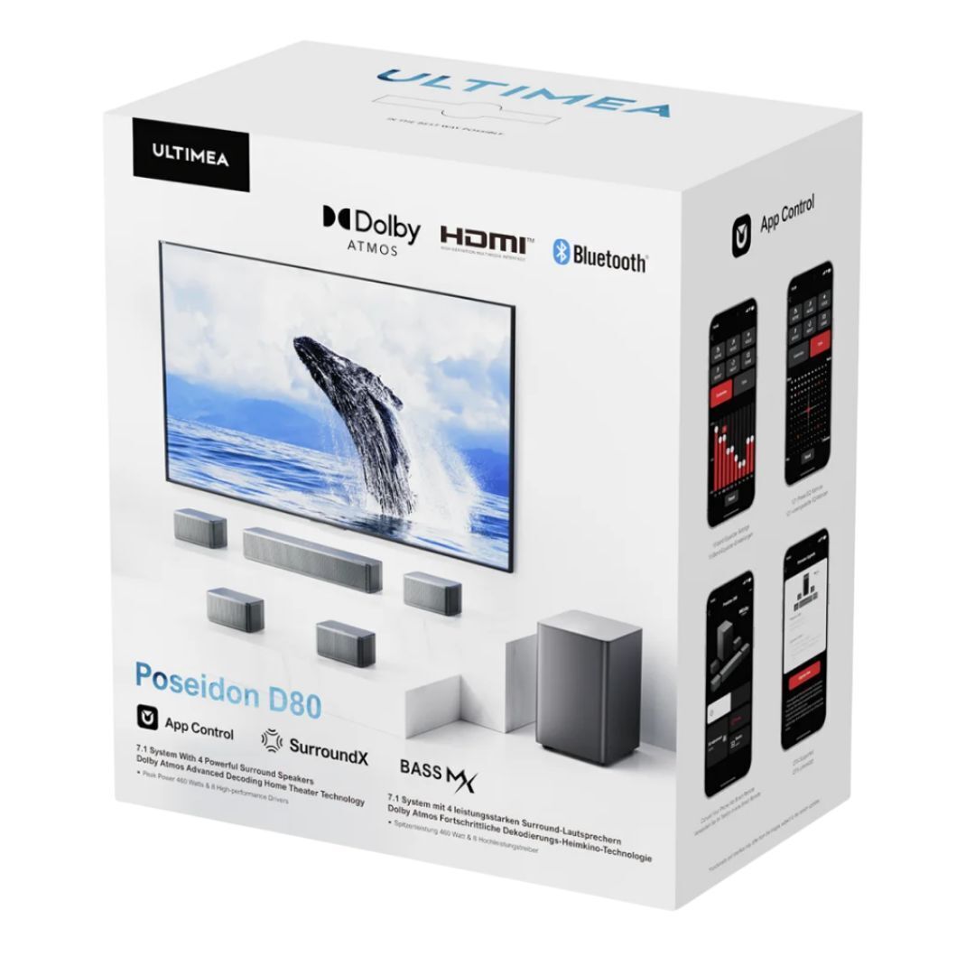 Ultimea Poseidon D80 7.1 Soundbar Dolby Atmos Surround Sound System with Surround Sound (Black)