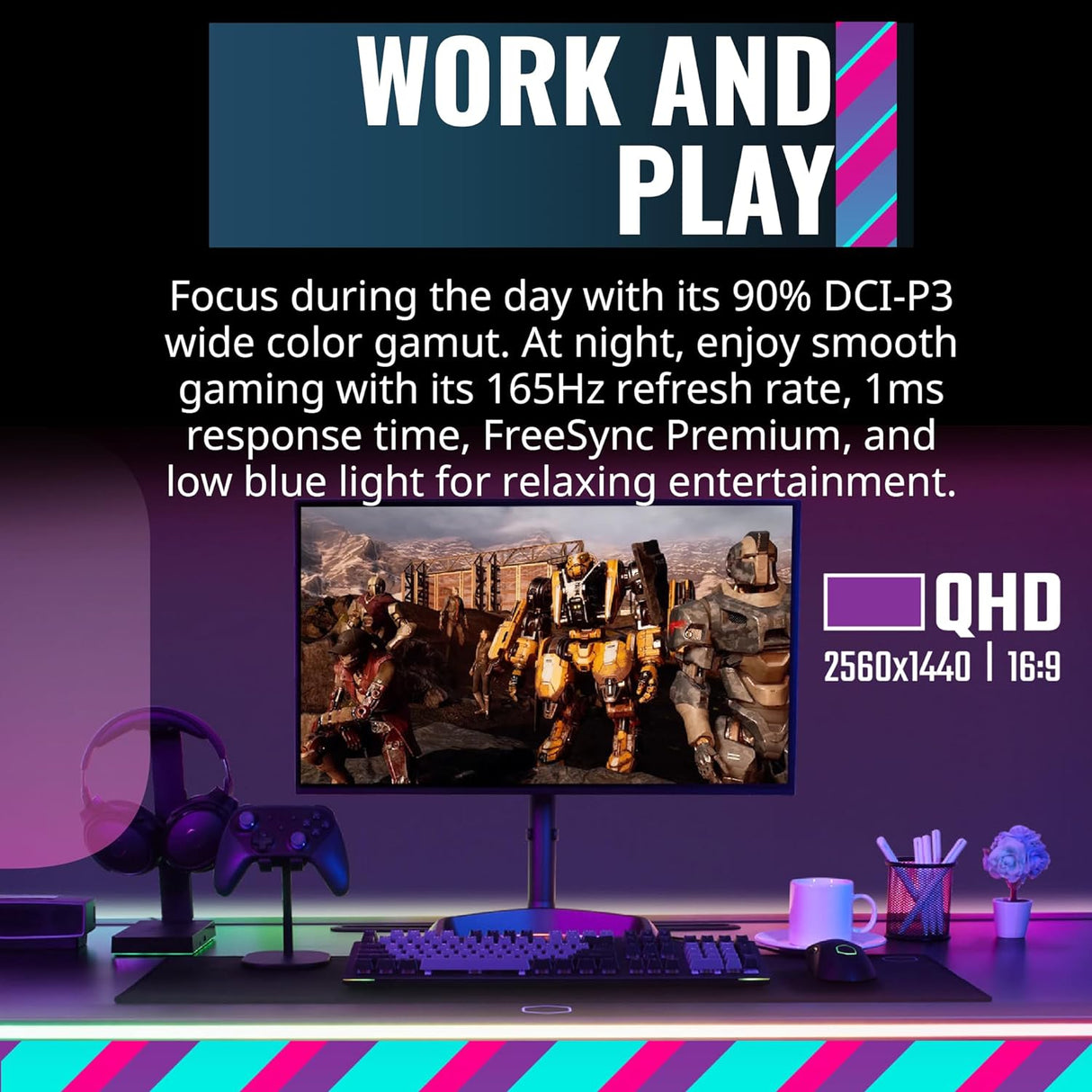 Cooler Master GM27-FQS ARGB 27-Inch 1440p, 165Hz Refresh Rate,1ms Response Time Gaming Monitor