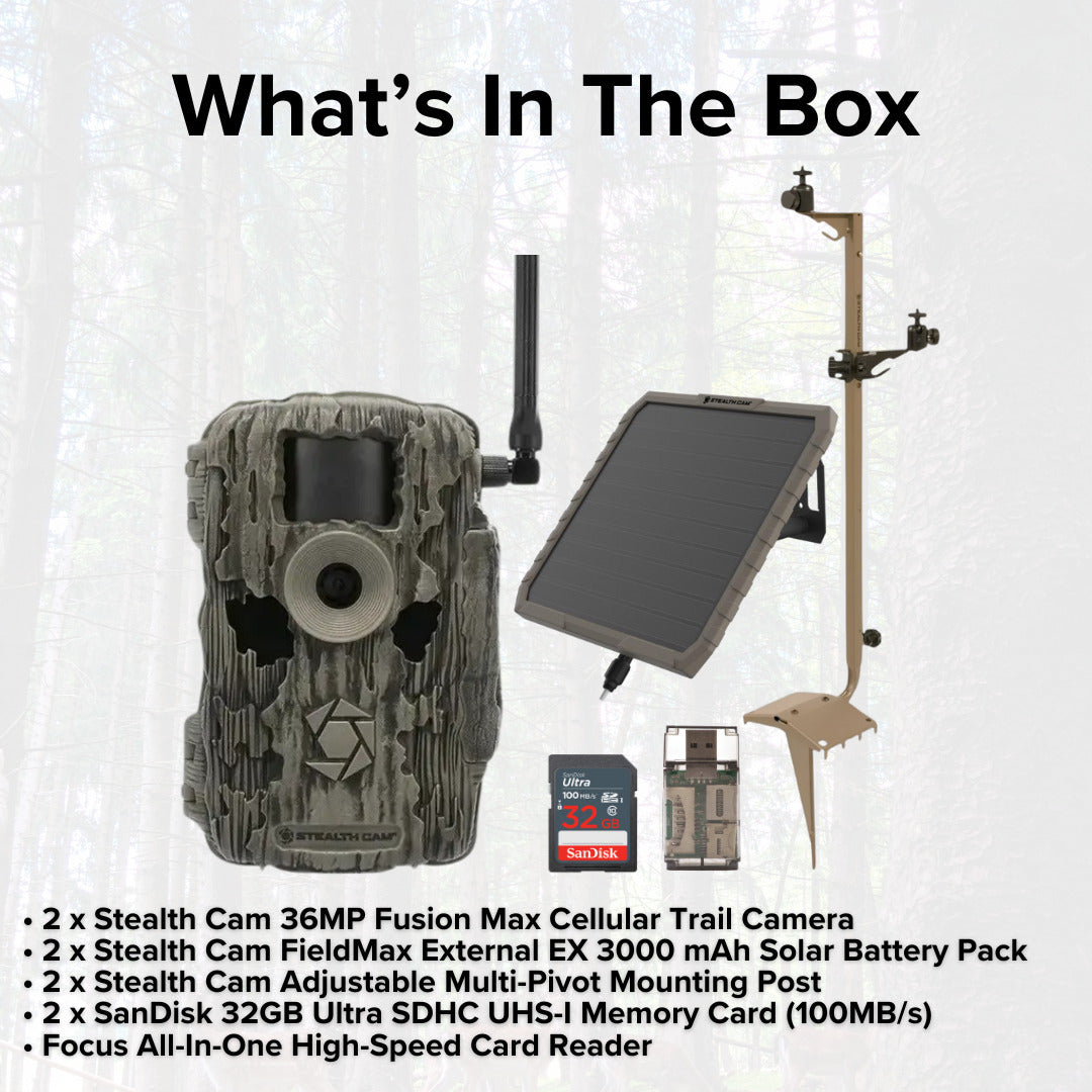 Stealth Cam 36MP Fusion Max Cellular Trail Camera with 80-Feet Detection Range (2-Pack) Bundle