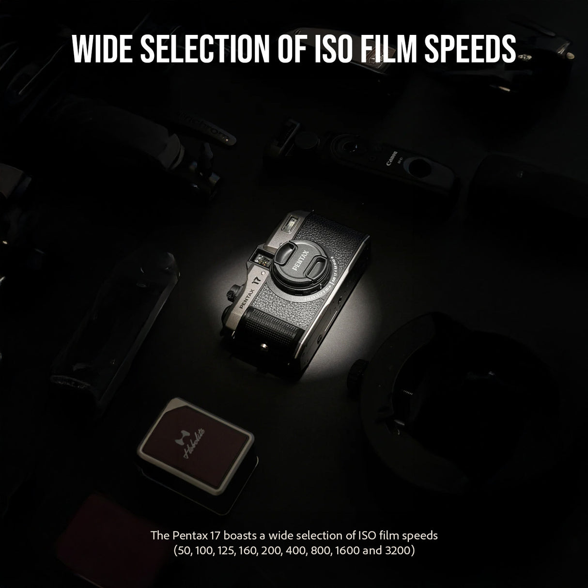 Pentax 17 F3.5 Dark Silver Camera with HP5 Plus Black-White 36 Exp Roll Film (3-Pack) Bundle